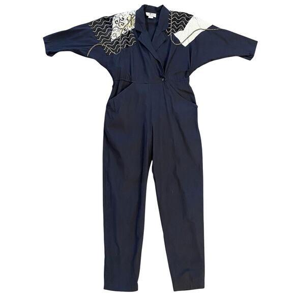 80’s ON THE ROCKS California Black Jumpsuit Retro Shirt One Piece Metallic Rock - Picture 1 of 9